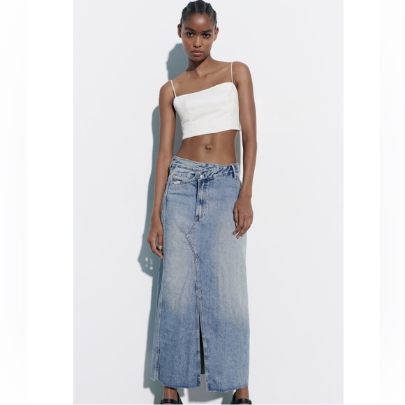Zara TRF CROSSOVER LONG DENIM SKIRT - Picture 2 of 15